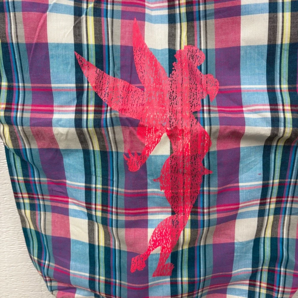 NWT Disneyland Parks Store Tinkerbell Plaid Tote shoulder Bag Pink Green Blue‎